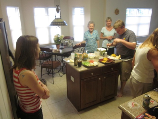 aunt elaine, brett, grandma, meredith